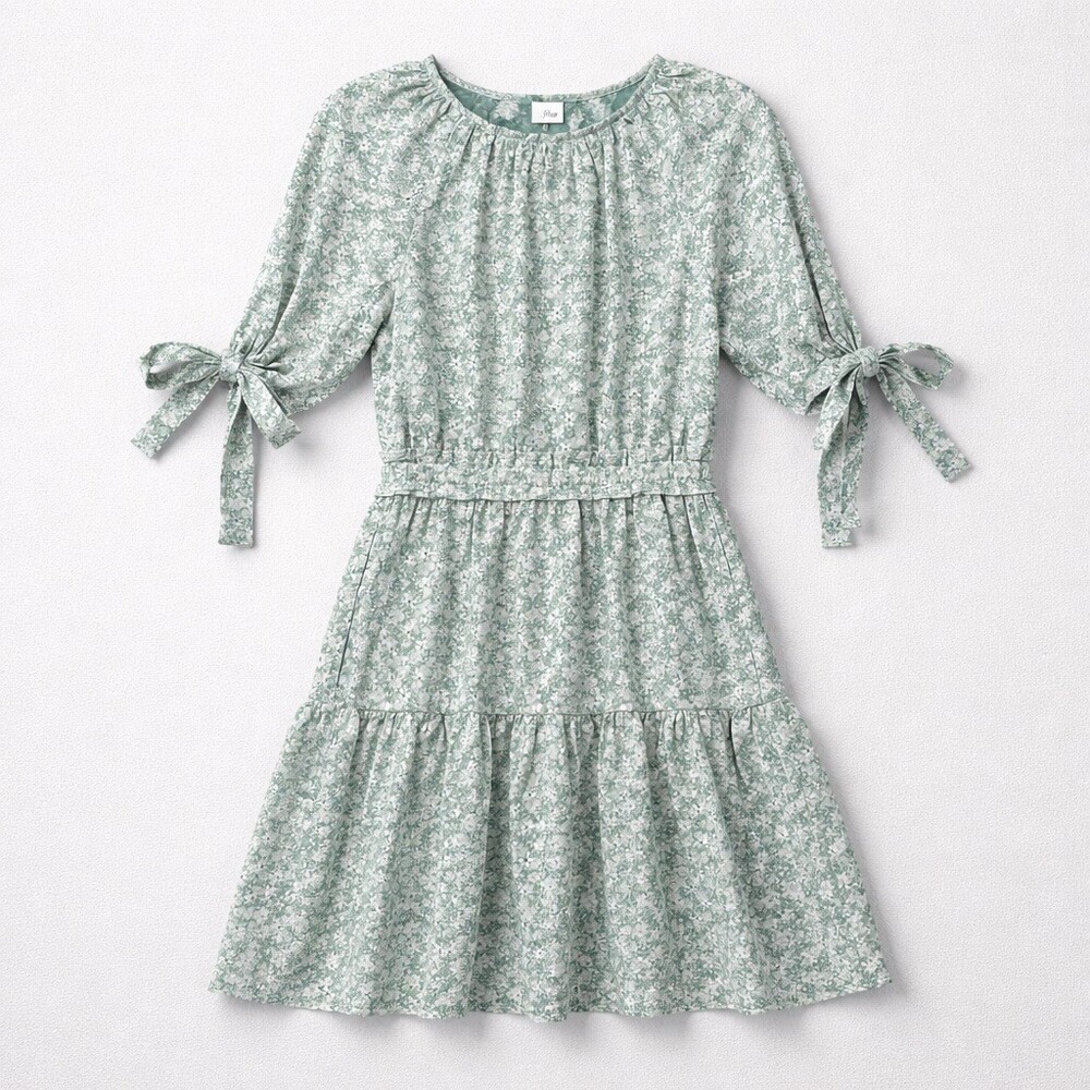 Just Me Dress Womens Size S Green & White Floral Fit & Flare Mini Lined - Picture 3 of 6